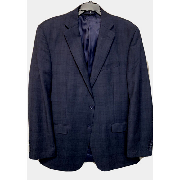 ItalUomo Suit Jacket Mens Size 42L Guiseppe Navy Plaid Wool Hipster Sports Coat - Picture 1 of 16
